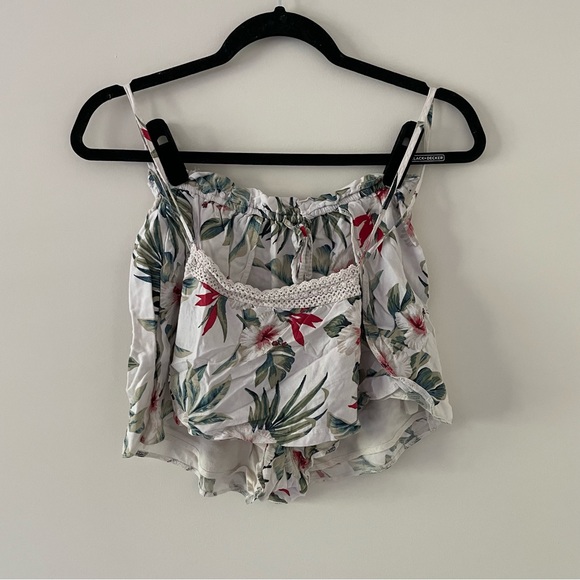 White floral print handmade repurposed 2-piece set - Picture 1 of 4